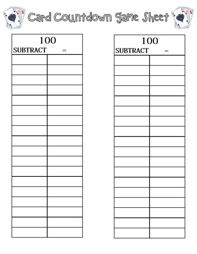 Card Countdown Game Board